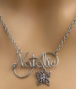 Stainless Steel Wire Name Necklace with birthstone | Personalized script jewelry