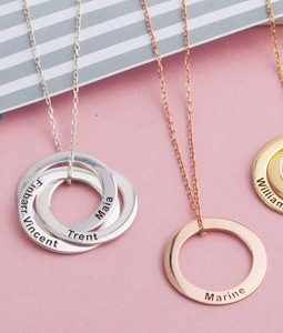 Family Name Necklace, Engraved Circle Pendant, Personalized Gift For Mothers