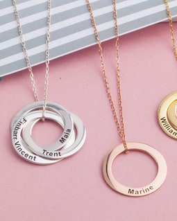 Family Name Necklace, Engraved Circle Pendant, Personalized Gift For Mothers