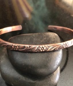 Pure Copper design Cuff Bracelet, floral bracelet, Adjustable Cuff, Stacking Cuff Bracelet, 7th Anniversary gift