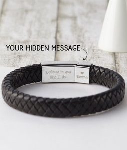 Personalized Mens Bracelet, Fathers Day Gift For Him, Hidden Message Bracelet, Custom Mens Jewelry For Husband, Boyfriend Leather Bracelet