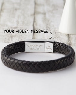 Personalized Mens Bracelet, Fathers Day Gift For Him, Hidden Message Bracelet, Custom Mens Jewelry For Husband, Boyfriend Leather Bracelet