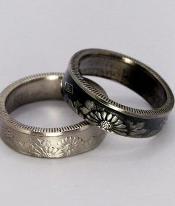 Japanese 50 Yen Coin Ring, Kanji Promise Ring, Anime Wedding Band, Men's Ring, Wildflower Wedding