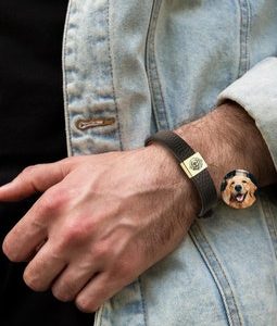 Gift for Him - Pet Portrait Leather Bracelet - Custom Pet Portrait Mens Bracelet - Dog Portrait Bracelet for Men - Dog Dad Gifts