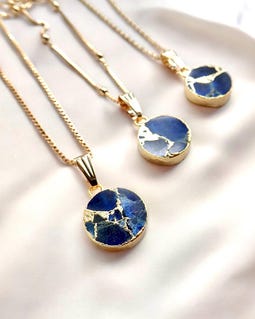 Raw Blue Sapphire Pendant Necklace Gold, Mojave Turquoise Gemstone Necklace, September Birthstone Jewelry Gift, Kintsugi Inspired Pendant