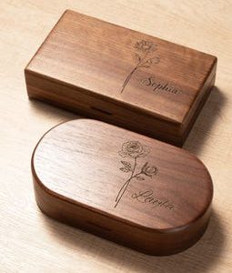 Custom Engraved Wooden Jewelry Box – Personalized Name & Birth Flower Keepsake