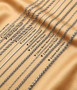 Waterproof Titanium Steel Chain Necklace for Men Women, Tarnish Free Cable, Box, Rope, Keel, Snake, Water Wave Chain, Non-Tarnish Jewelry