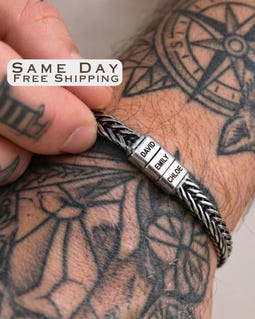 Personalized Mens Bracelet, Husband Gift, Stainless Steel Bracelet For Dad With Kids Name, Family Name Bracelet, Personalize Daddy Bracelet