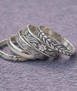 Handmade 925 Sterling Silver Stacking Ring Set Floral Design Jewelry For Women