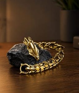 20CM Gold Dragon Head Bracelet: Retro Punk Style, 12mm Width Chain Accessory
