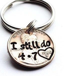 Copper Anniversary Gift, 7th Anniversary, Penny Keychain Personalized with "I still do" & Your Anniversary Date, For Husband or Wife, Unique
