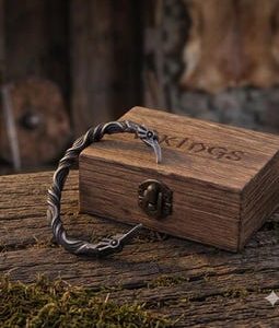 Viking Raven Bracelet for Men, Stainless Steel Norse Cuff Bracelet, Nordic Raven Wristband, Viking Jewelry Gift with Wooden Box