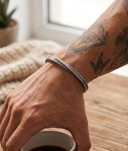 Vintage Viking Twisted Silver Möbius Open-Ended Titanium Steel Bracelet / Unisex / Minimalist Jewelry Gift