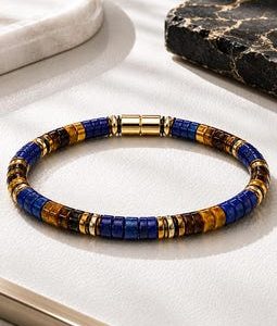 6mm Heishi Lapis Lazuli Tiger Eye Bracelet. Magnetic Clasp Mens Bracelet. Luxury Gemstone Jewelry. Gift for Him. Handmade