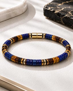 6mm Heishi Lapis Lazuli Tiger Eye Bracelet. Magnetic Clasp Mens Bracelet. Luxury Gemstone Jewelry. Gift for Him. Handmade